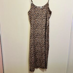 Y2K Aerie Leopard Print Slip Dress Maxi Dress side slits raw edge hem animal